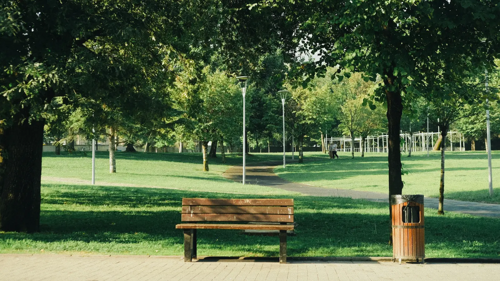 Professionally maintained public landscape with safe pedestrian access