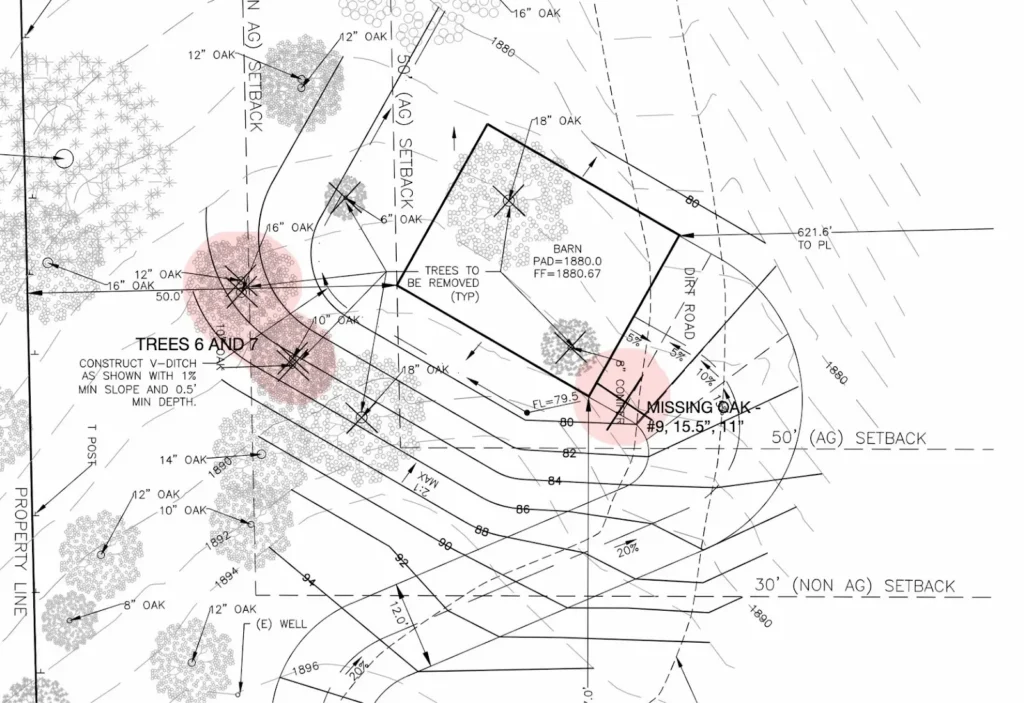 Vegetation and tree inventory map used in arborist report for development permitting